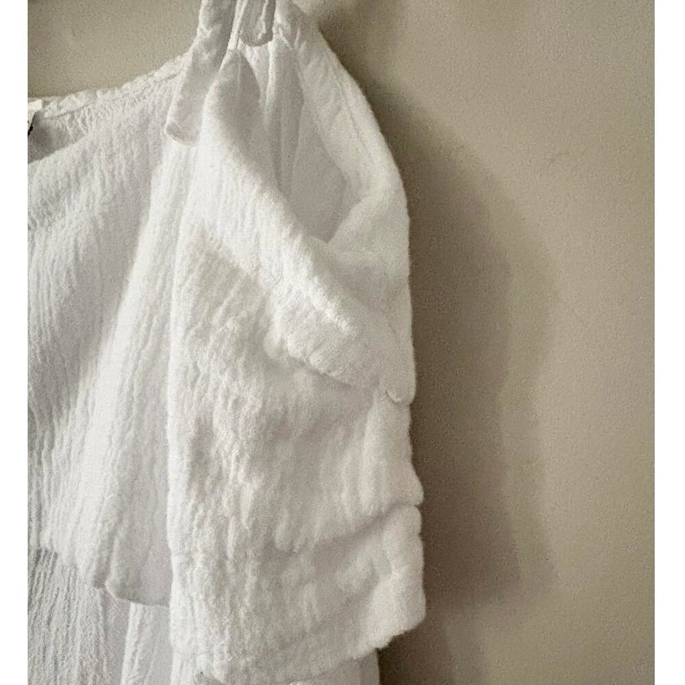 Oh My Gauze! White Off-Shoulder Gauze Blouse with Tie Straps - Picture 6 of 8